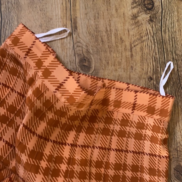 High waist preppy orange plaid pleated midi skirt - Picture 9 of 16